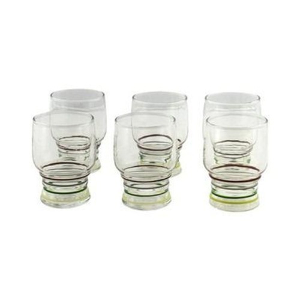 Libbey Juice Glasses (6) Vintage Stripe Colored Rings Maroon Gray Green Yellow - Picture 3 of 8